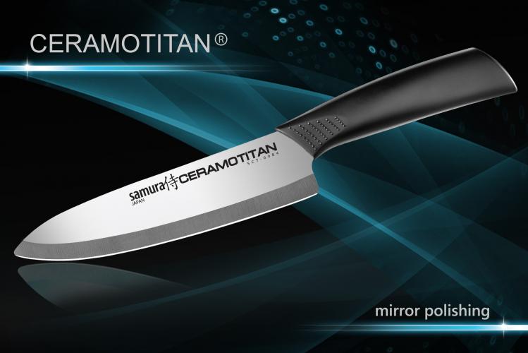 SСT- 0084 Нож кухонный "CERAMOTITAN" Шеф 175 мм, черная рукоять (глянцевый)